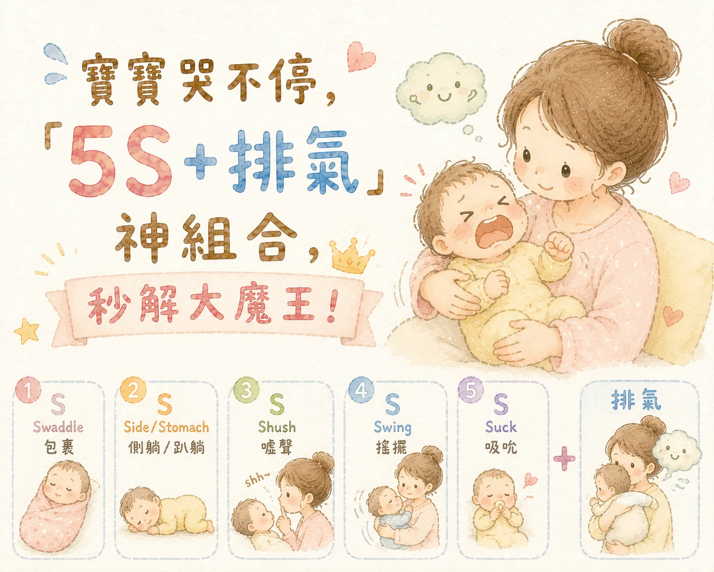 寶寶哭不停,「5S+排氣」神組合,秒解大魔王!