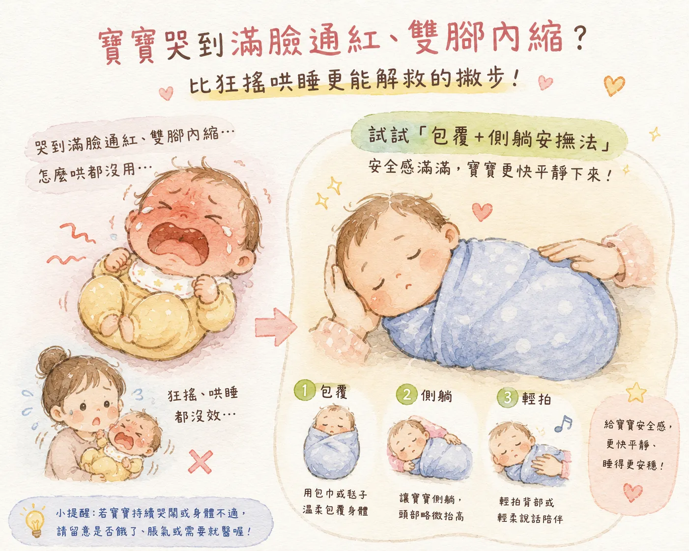 寶寶哭到滿臉通紅、雙腳內縮?彤彤教妳「5S+排氣」神組合,秒解大魔王!